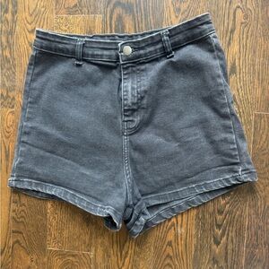 Faded black wash high waisted denim shorts